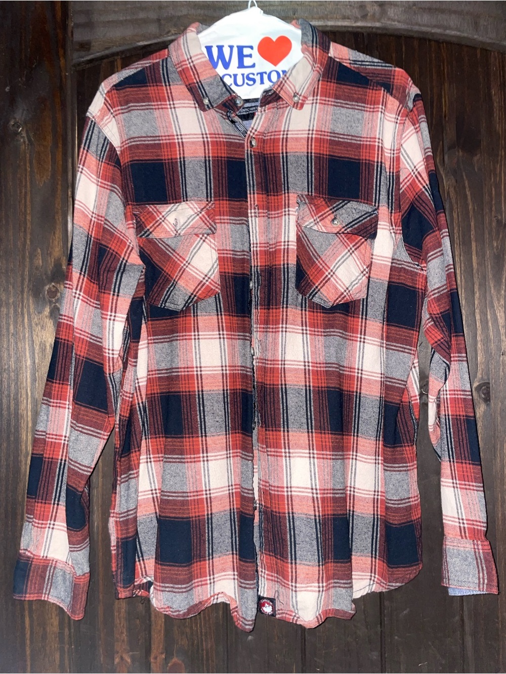 Men's Red and Navy Plaid Button-Up Shirt from Canada Weather Gear, Size L